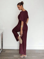2pcs Women Solid Color Pleated Shirt And Pants shein