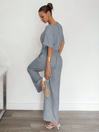 2pcs Women Solid Color Pleated Shirt And Pants shein