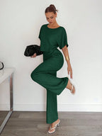 2pcs Women Solid Color Pleated Shirt And Pants shein