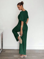 2pcs Women Solid Color Pleated Shirt And Pants shein