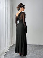 Siren Gaze Autumn Women's Black Mesh Slim Long-Sleeved Dress shein