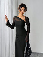 Siren Gaze Autumn Women's Black Mesh Slim Long-Sleeved Dress shein