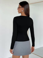 Round Neck Long Sleeve Hollow Simple Casual Top