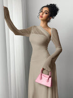 Siren Gaze Autumn Women's Black Mesh Slim Long-Sleeved Dress shein