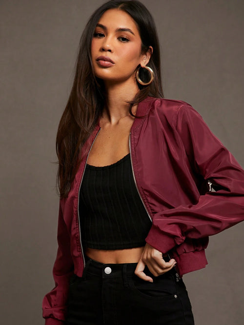 Siren Gaze Zip Up Wind Bomber Jacket shein
