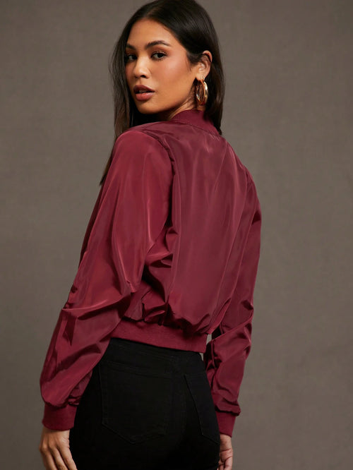 Siren Gaze Zip Up Wind Bomber Jacket shein