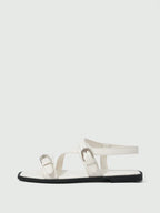 Square Toe Flat Bottom Black Strip Buckle Women's Flat Sandals shein