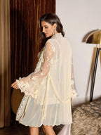 Women's Sleepwear Set With Embroidered Floral Mesh Slip Dress And Robe