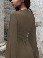 Solid Flounce Sleeve Bodycon Dress shein