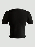 Solid Ribbed Knit Tee shein