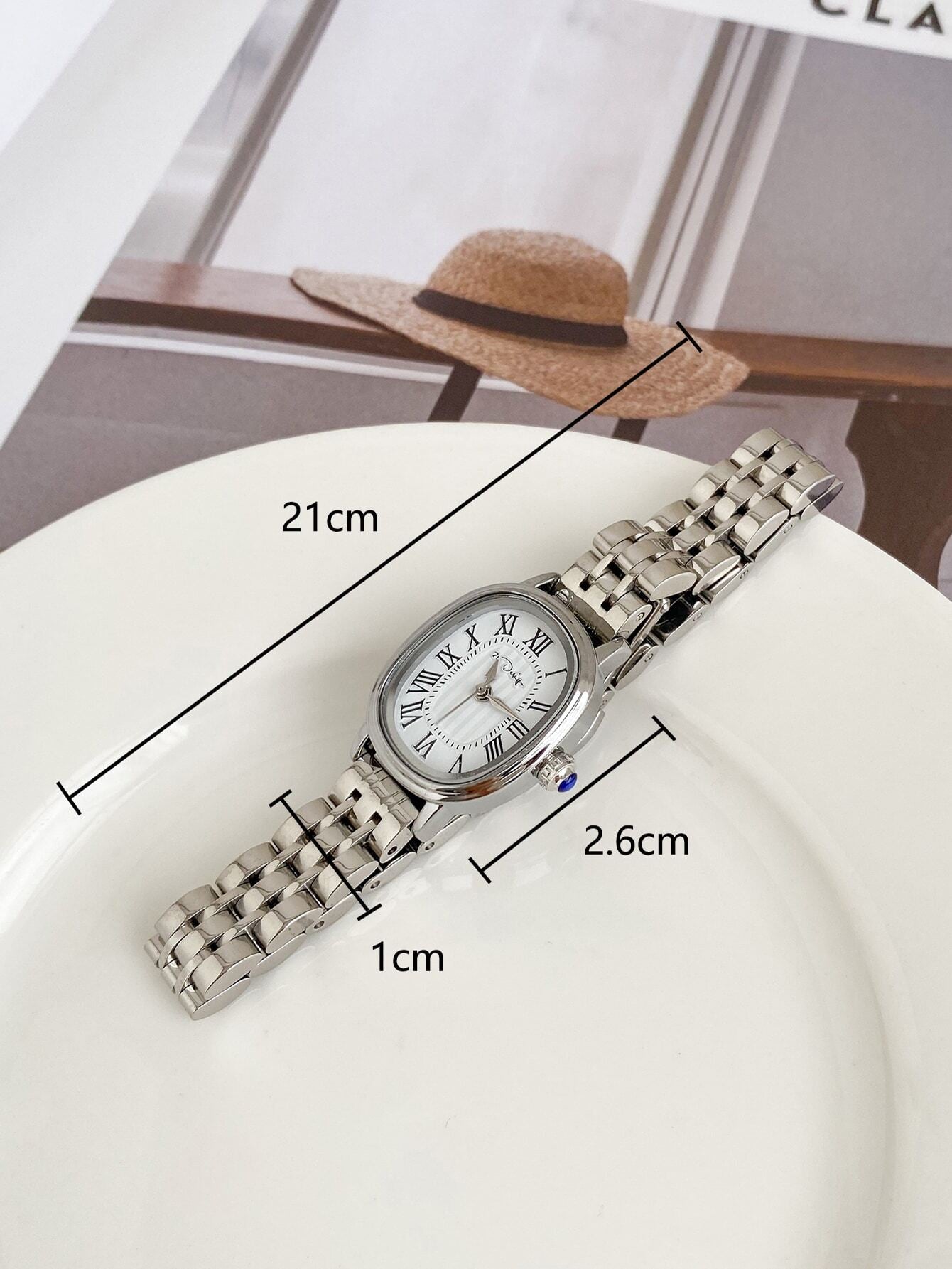 Solid Stainless Steel Strap Roman Numerals Quartz Watch With Silver Square Case shein