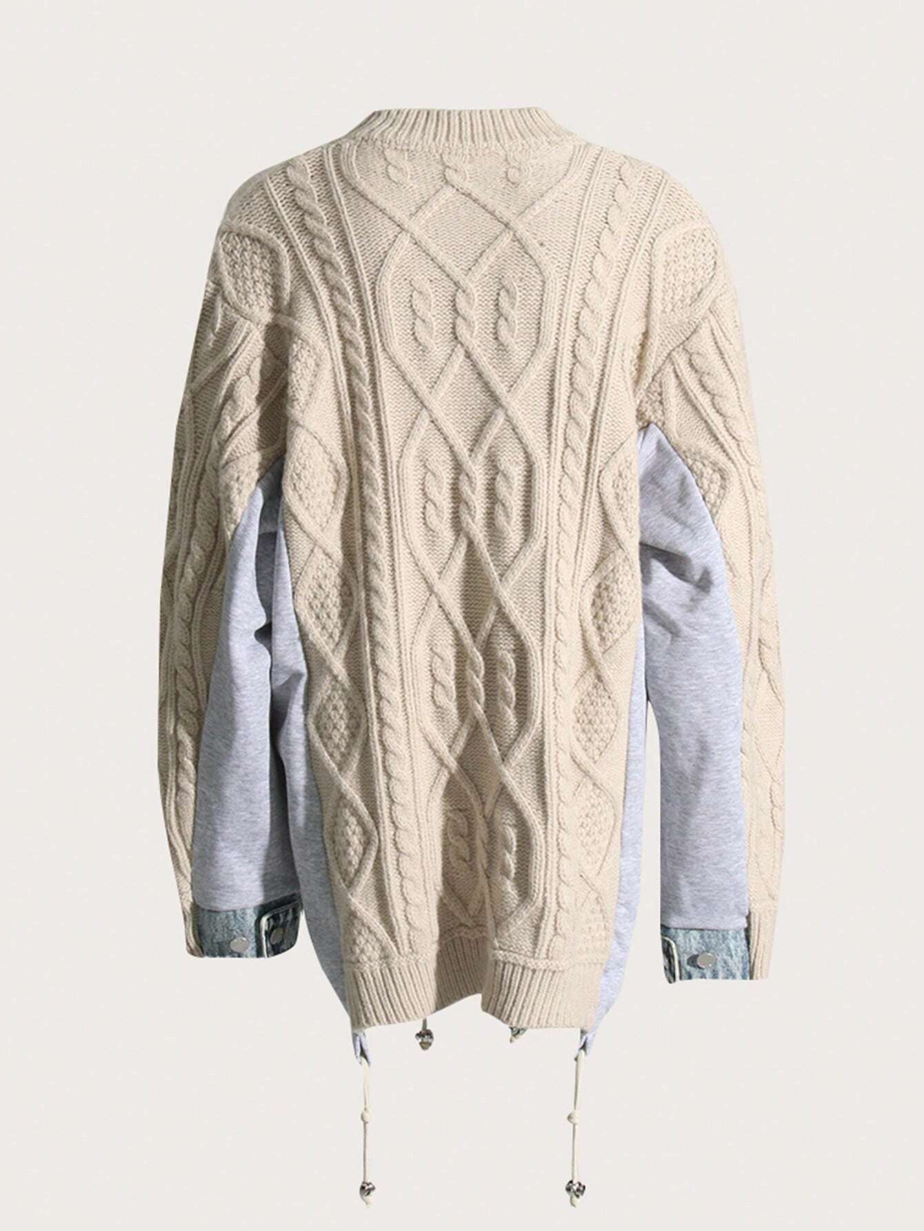 Spliced Denim With Rope Knit Sweater shein