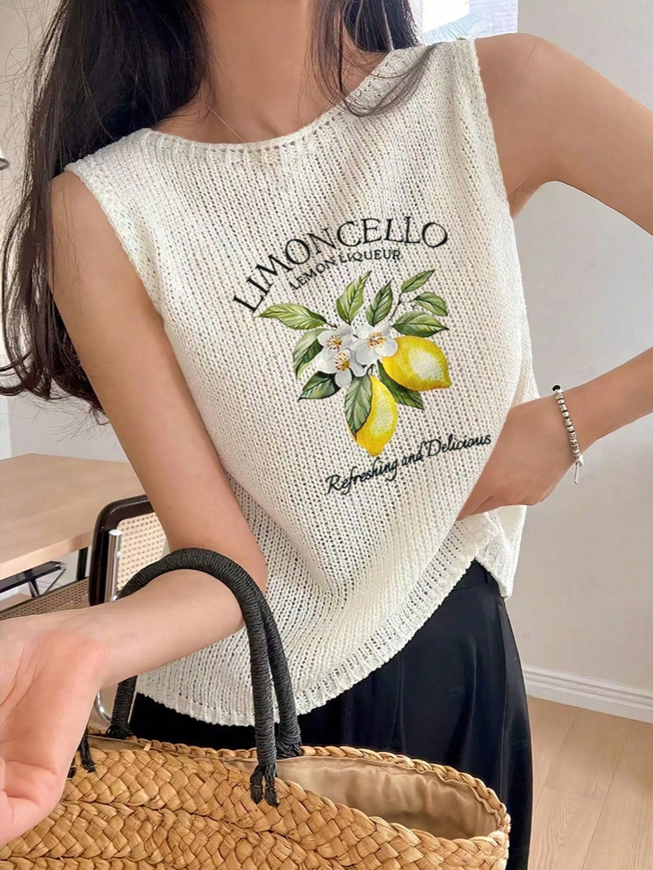 Women Vest Lemon Print ,Summer T Shirt shein