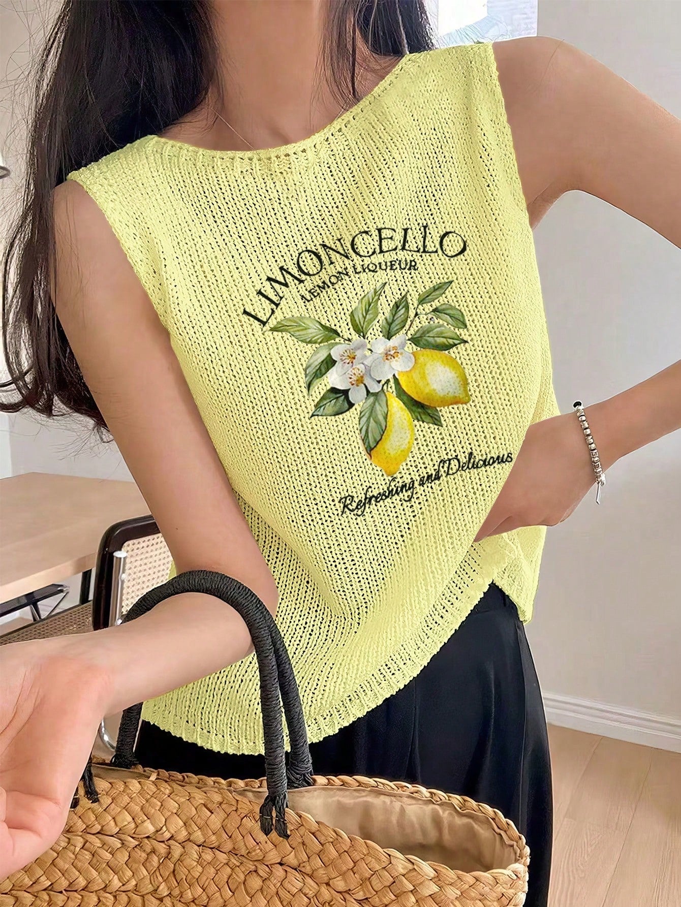 Women Vest Lemon Print ,Summer T Shirt shein