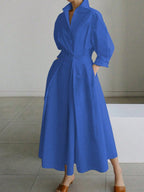 Solid Color Commuter Fashion V-Neck Waist Waist Large Swing Buttons shein