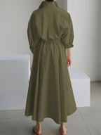 Solid Color Commuter Fashion V-Neck Waist Waist Large Swing Buttons shein