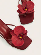 Travel & Beach Green Satin Flower Decor Open Toe Stiletto High Heel Sandals shein