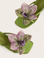 Travel & Beach Green Satin Flower Decor Open Toe Stiletto High Heel Sandals shein