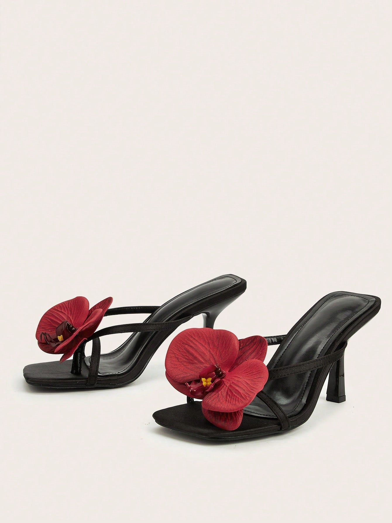 Travel & Beach Green Satin Flower Decor Open Toe Stiletto High Heel Sandals shein