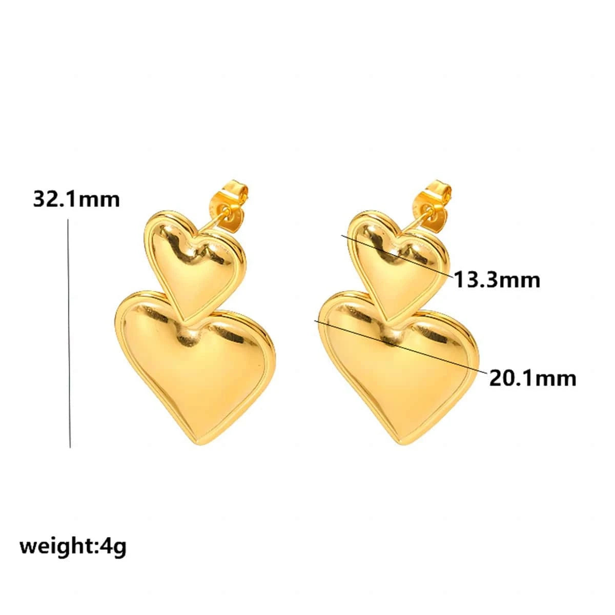 Stainless Steel Double Heart Shaped Drop Earrings for Women shein