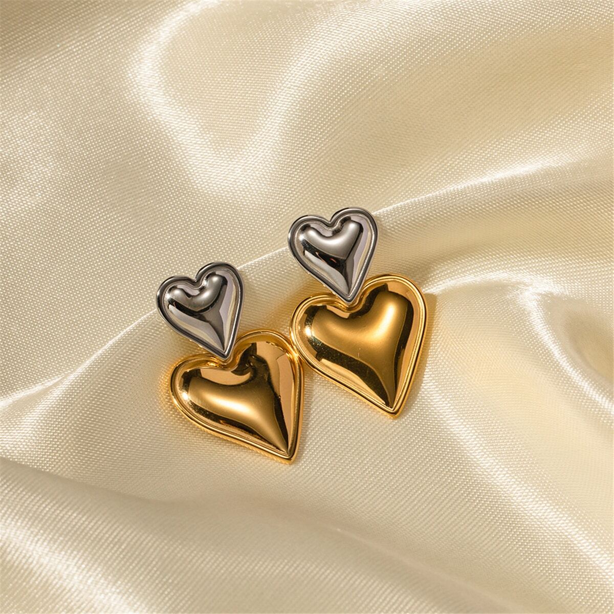 Stainless Steel Double Heart Shaped Drop Earrings for Women shein