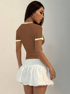 Color-Blocking Digit & Letter Print Slim Fit Short Sleeve T-Shirt shein