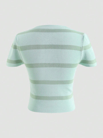 Striped Print Tee shein