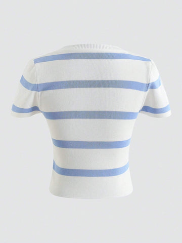 Striped Print Tee shein