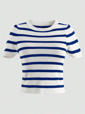 Striped Print Tee shein