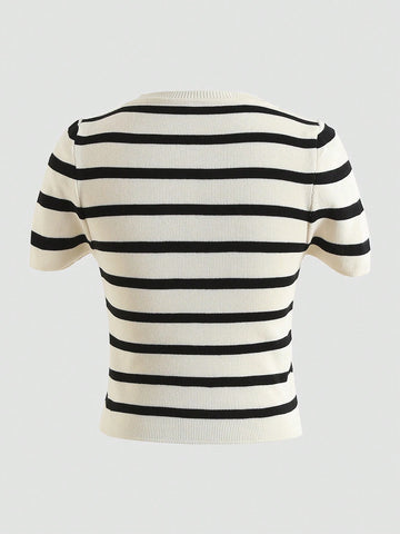 Striped Print Tee shein