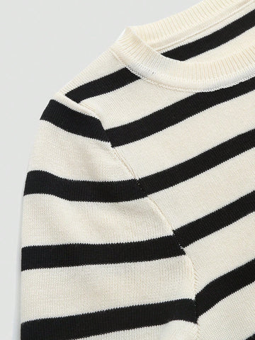 Striped Print Tee shein