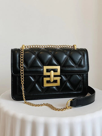 Stylish Quilted Flap Shoulder Bag With Metal Chain Strap shein