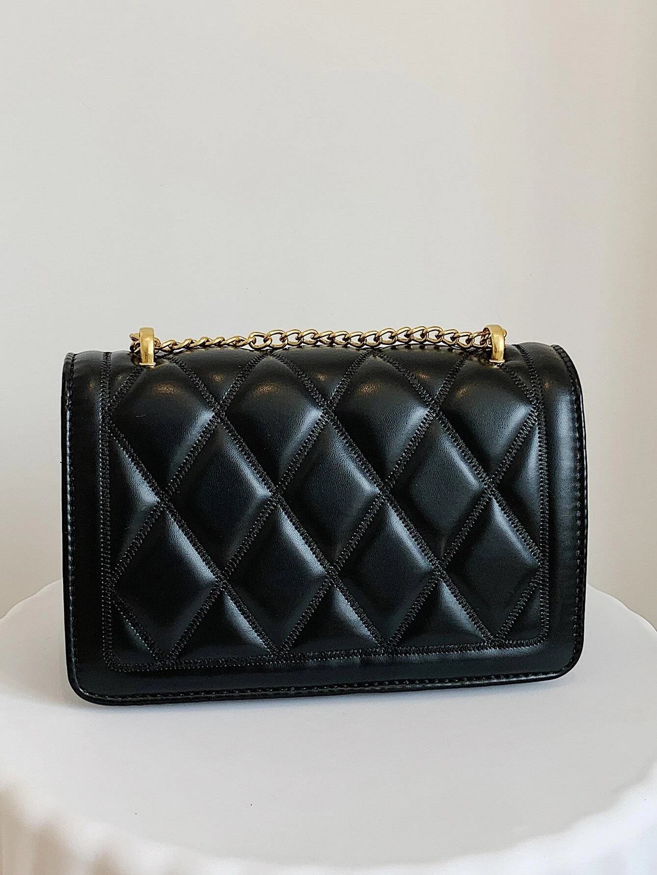 Stylish Quilted Flap Shoulder Bag With Metal Chain Strap shein