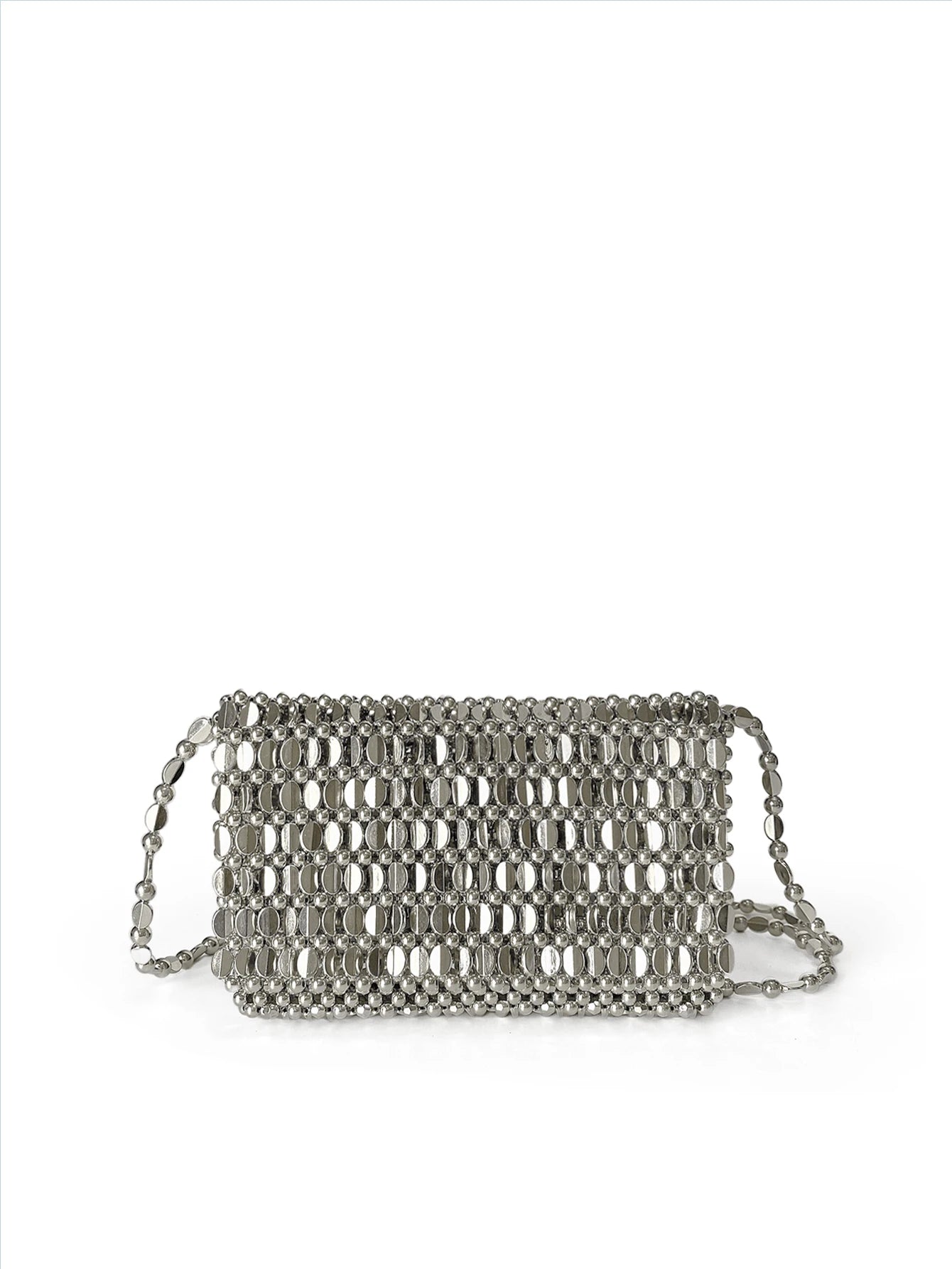 Vintage Silver Hollow-Out Handmade Beaded Flip Cover Phone Case Bag shein