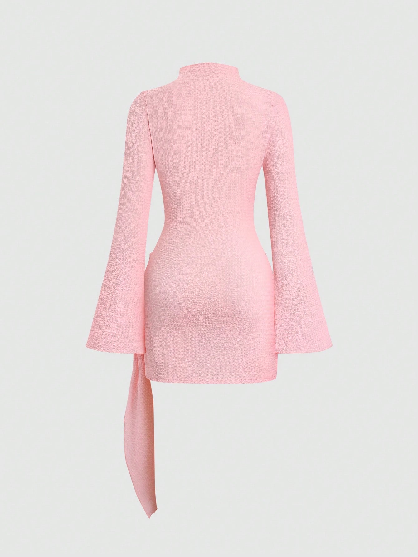 Women's Stand Collar Cinched Waist Minimalist Flare Sleeve Bodycon Midi Dress shein