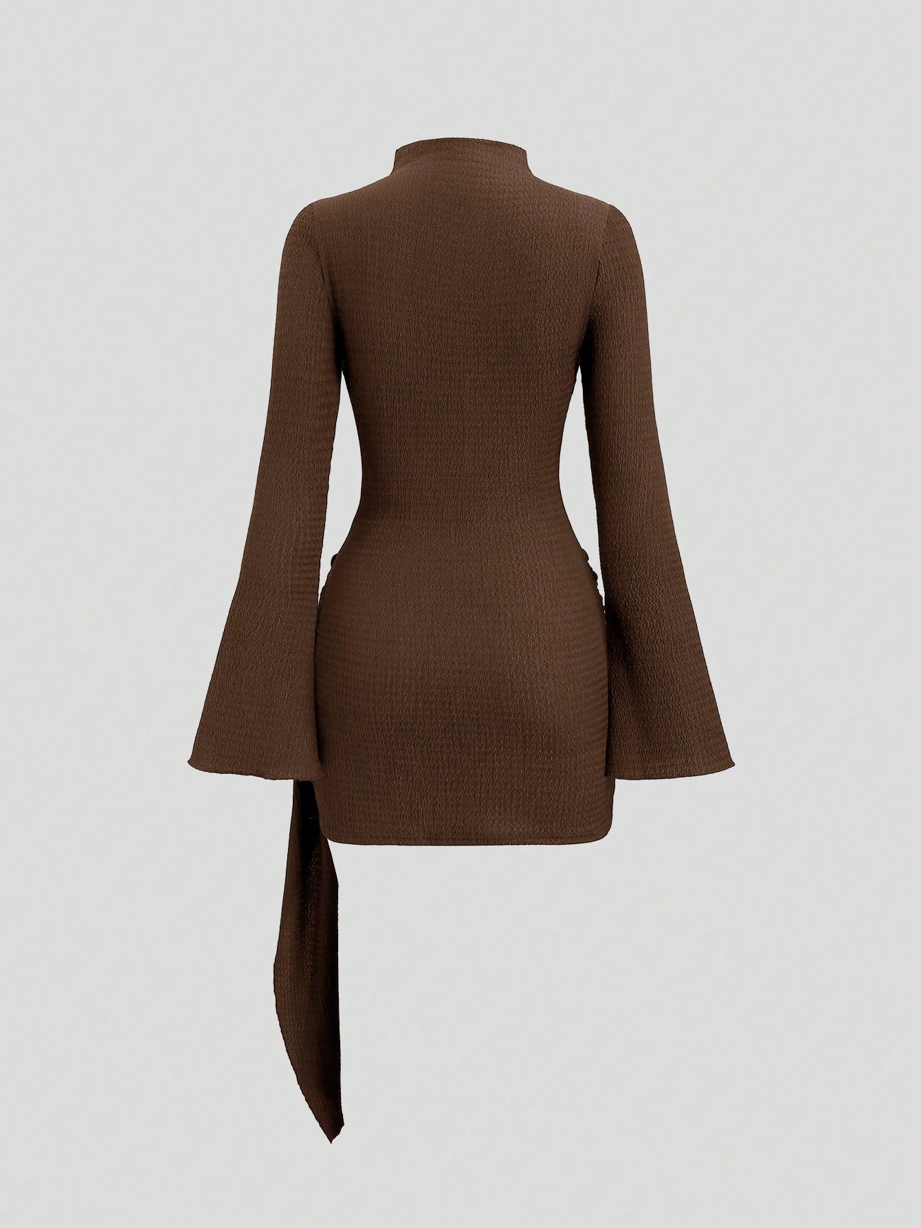 Women's Stand Collar Cinched Waist Minimalist Flare Sleeve Bodycon Midi Dress shein