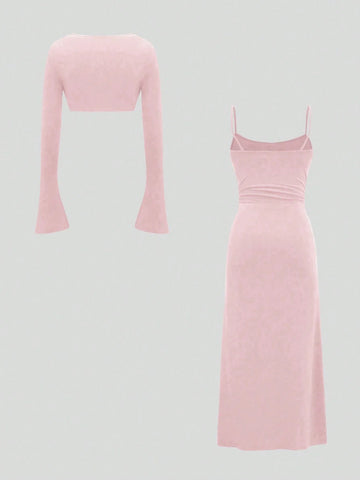 Sweetra Women's Solid Color Casual Two-Piece Set