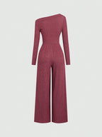 Women's Oblique Shoulder Ruched V-Waist Casual Business Jumpsuit shein