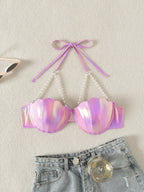 Women Halter Backless One-Piece Bikini Top shein