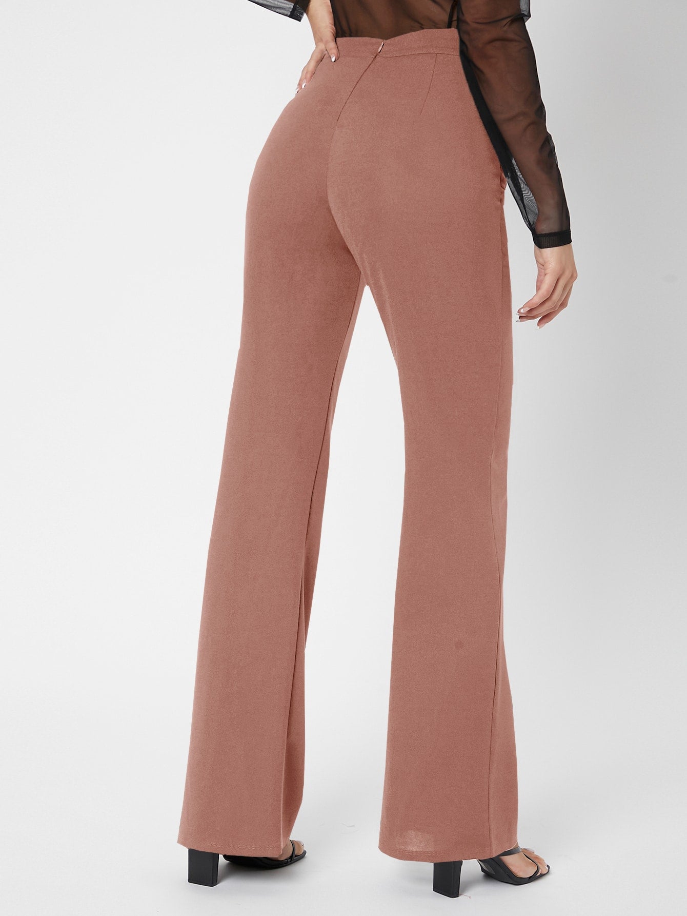 Tall Zipper Back Solid Palazzo Pants shein