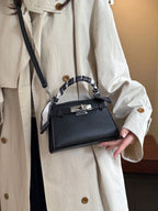 Fashionable High-End Litchi Grain Women's Handbag shein