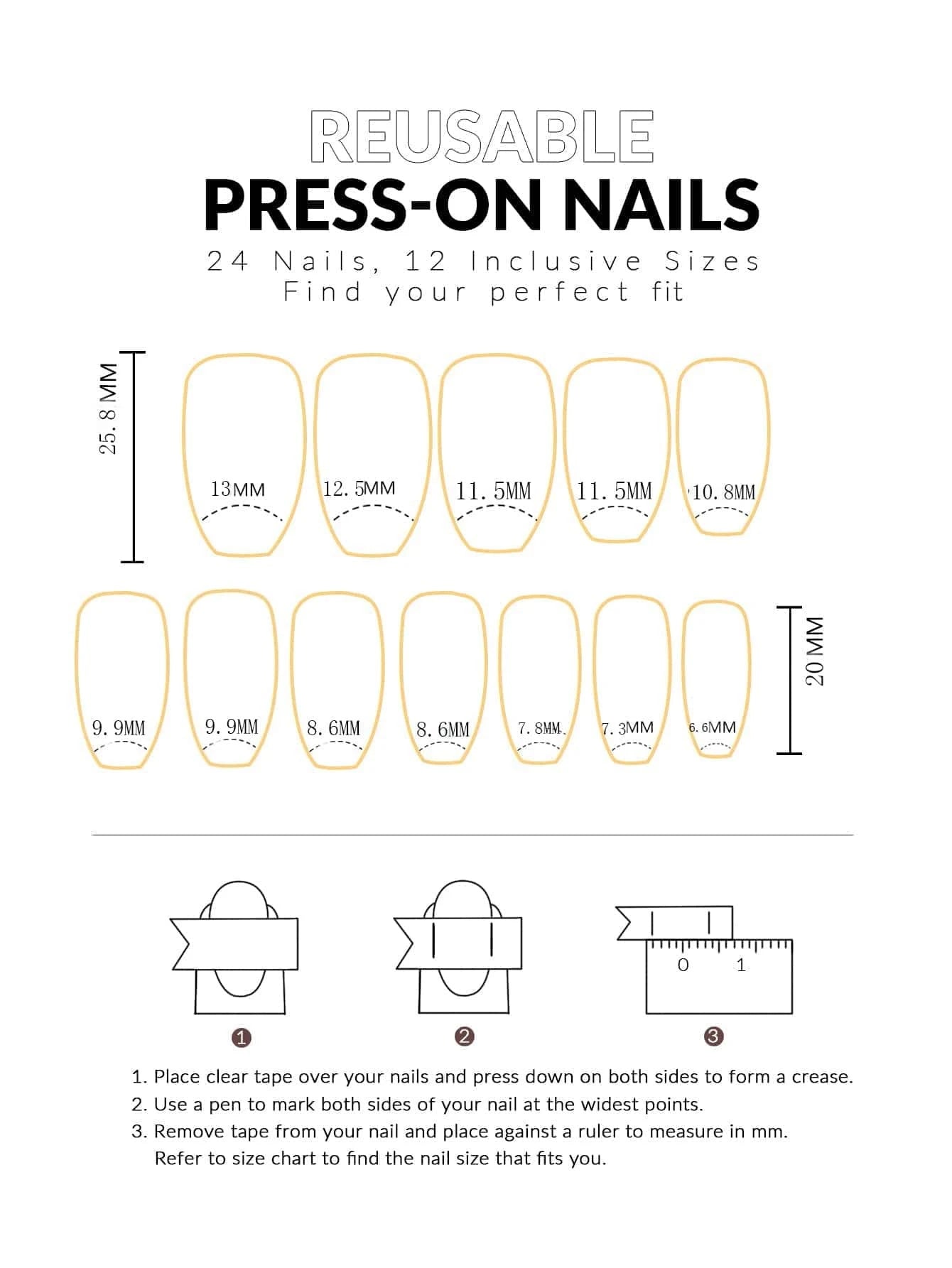 Transform Your Nails with 24pcs Long Coffin Black French Heart 3D Rhinestone Decor Fake Nail & 1sheet Tape & 1pc Nail File shein