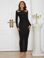 Twist Front Cut Out Split Thigh Bodycon Dress shein