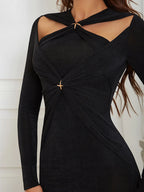Twist Front Cut Out Split Thigh Bodycon Dress shein