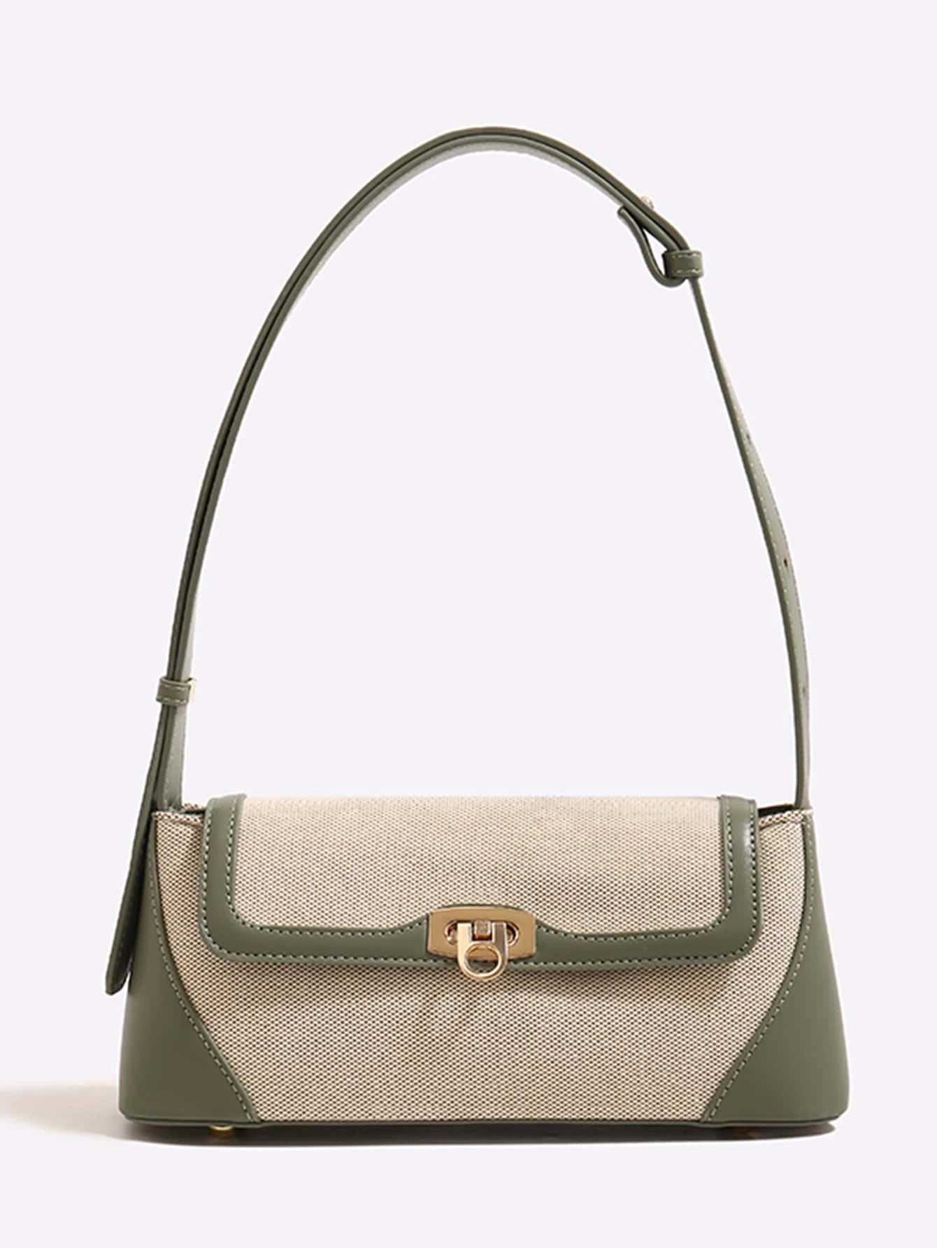 Two Tone Baguette Bag Fashionable Flap With Zipper shein