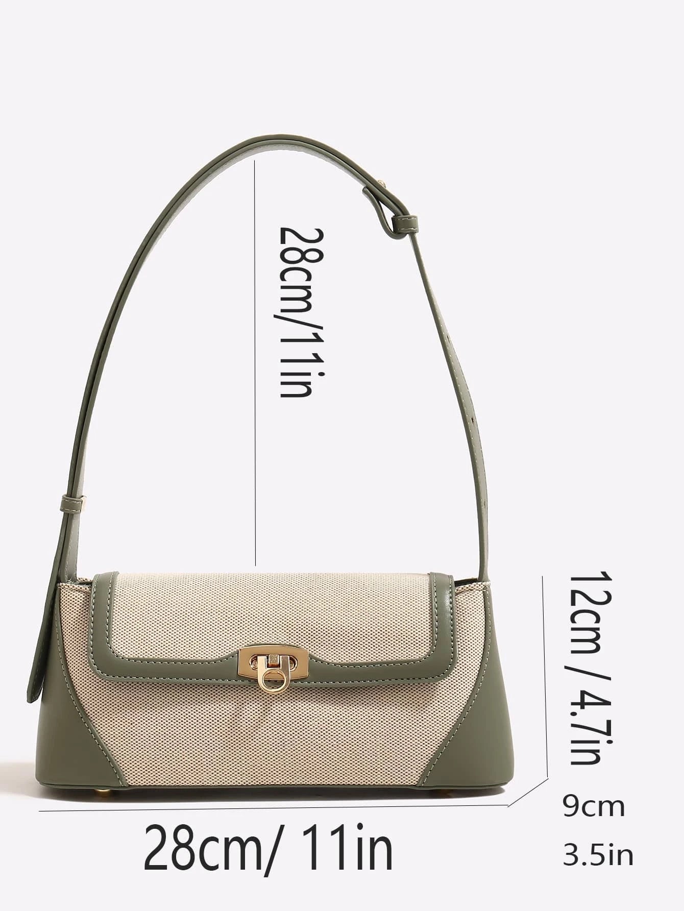 Two Tone Baguette Bag Fashionable Flap With Zipper shein