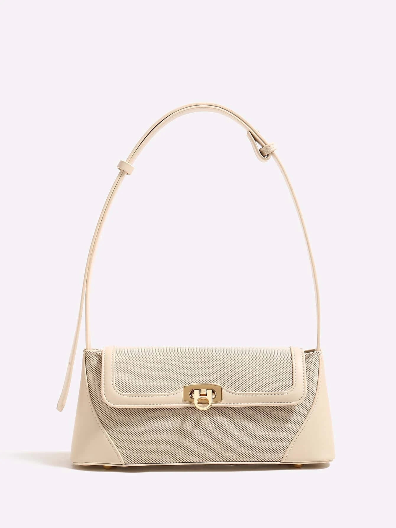 Two Tone Baguette Bag Fashionable Flap With Zipper shein