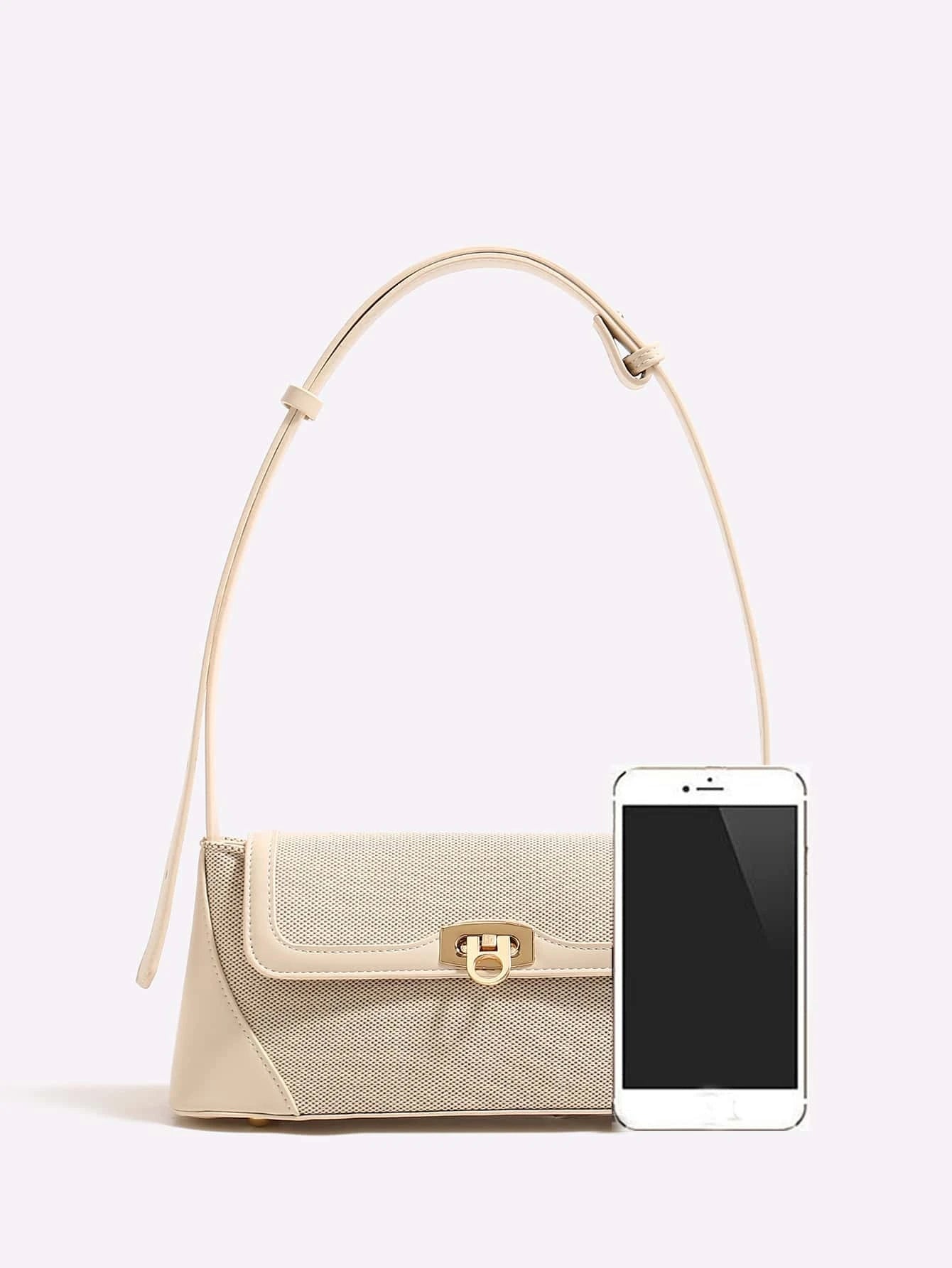 Two Tone Baguette Bag Fashionable Flap With Zipper shein