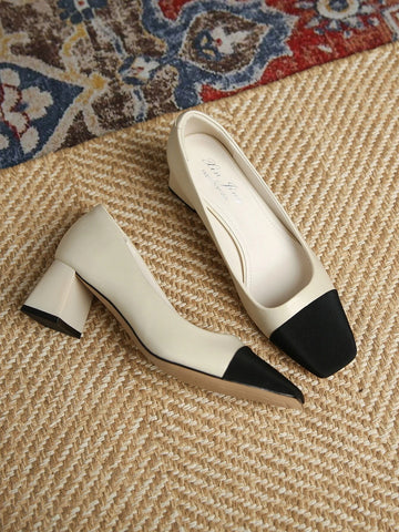 Two Tone Chunky Heeled Court Pumps shein