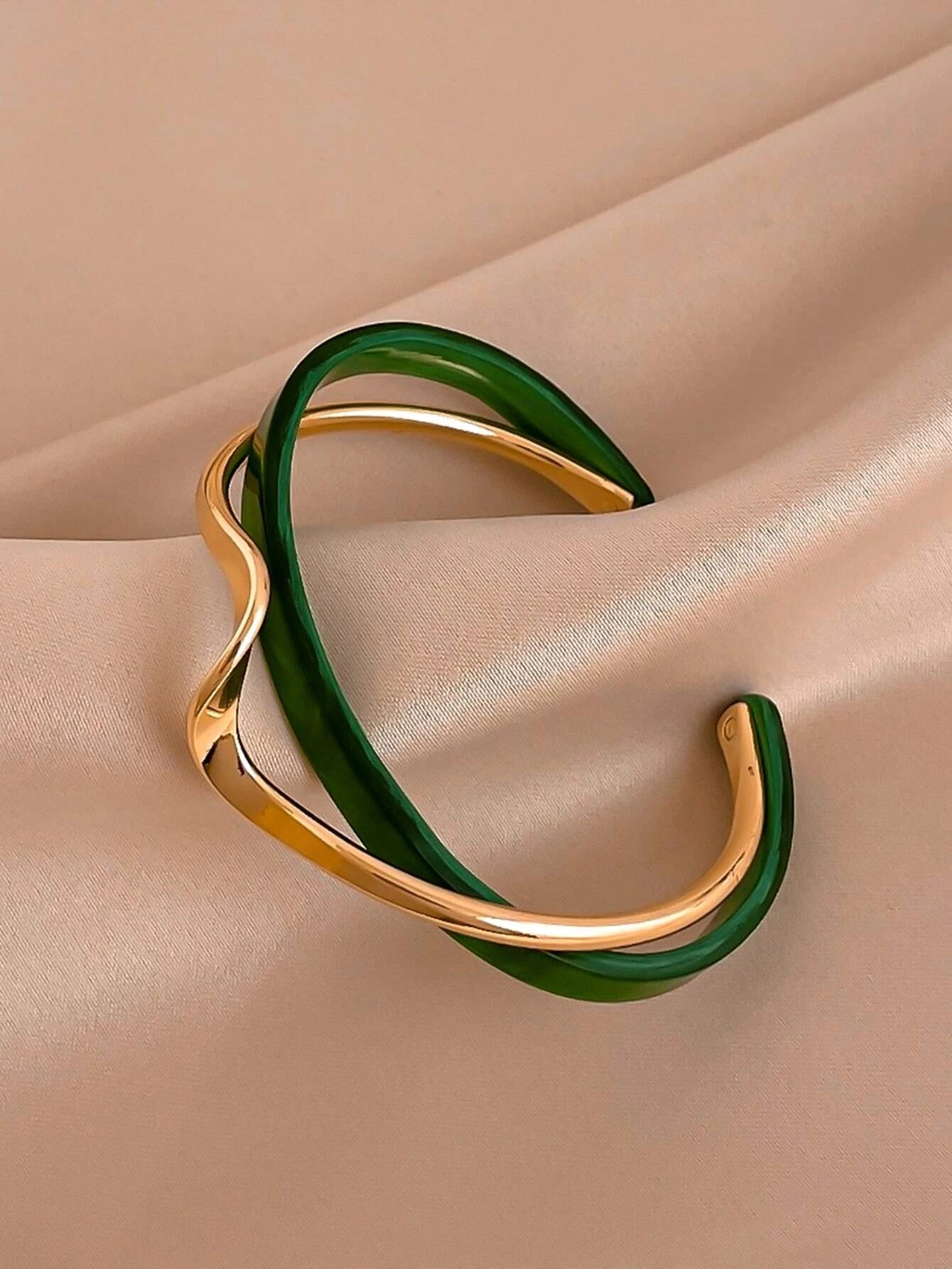 Two Tone Cuff Bangle shein